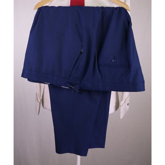 Custom Made! Solid Royal Blue 2-Btn Peak Lapel Wool Suit Big 54R - Picture 10 of 11